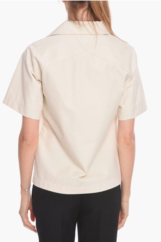 Blouse van katoen met korte mouwen en verborgen knopen in wit