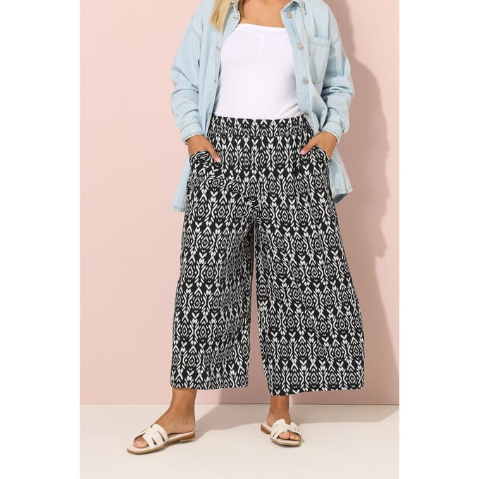 Yours Zwarte Ikat Print Wijde Broek Size 42
