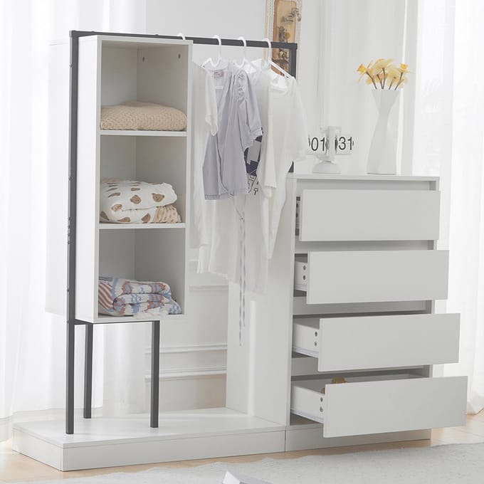 BLACKCOLORS Ladekast, kastenset, witte kast, buffetkast, kledingstang, afmetingen: L140/D40/H135, wit