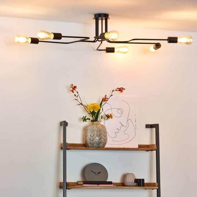 Lucide LESTER - Plafonnière (Plafondlamp) - 6xE27 - Zwart