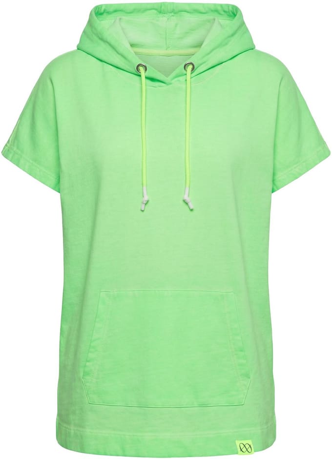 Laurasøn - Dames - Sweatshirt korte mouwen capuchon - Neon appelgroen - Maat 44+