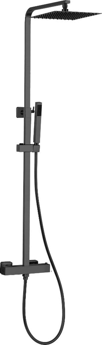 Opbouw regendouche 25cm vierkant hoofddouche thermostatisch mat zwart