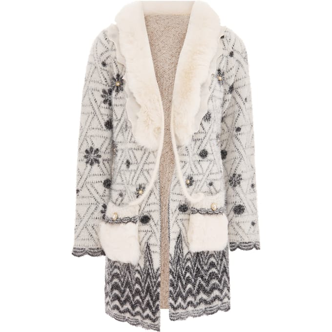 Faina Vest Dames wol wit zwart