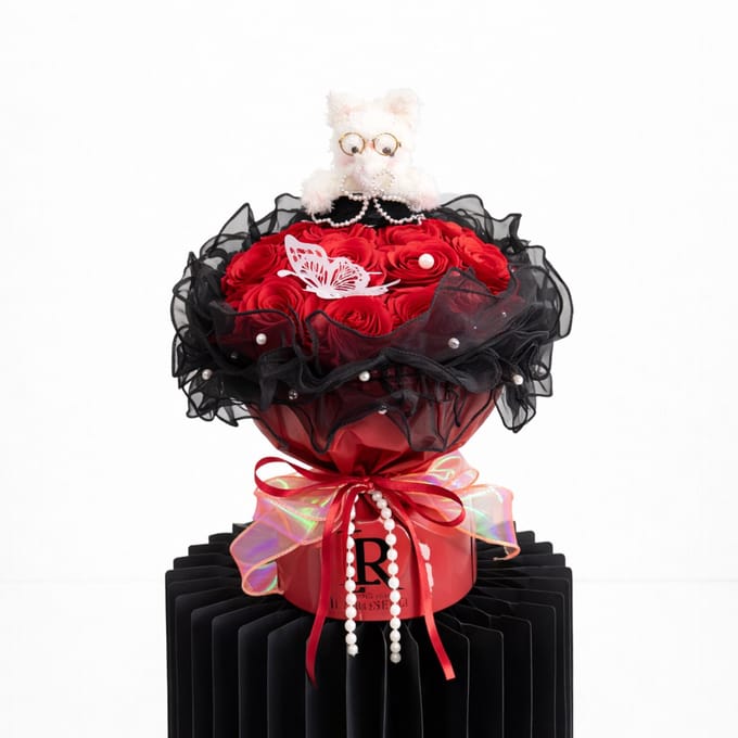 Rozen met Teddybeer – Rode Rozen Cadeaubox met knuffel konijn