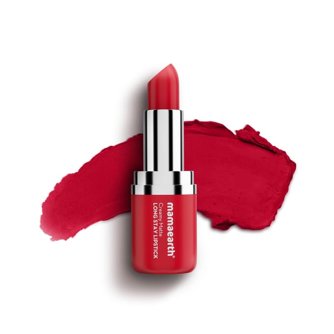 Mamaearth Romige Matte Long Stay Lippenstift 4,2g Ruby Crush Hydraterend Niet-Uitdrogend Afschilferingsbestendig 8-Uur Kleur red
