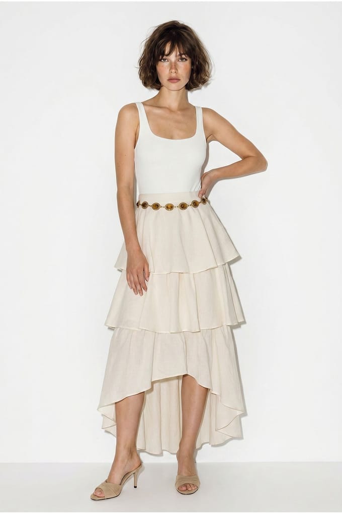 Hoog Taille Katoenen Poplin Midi Rok