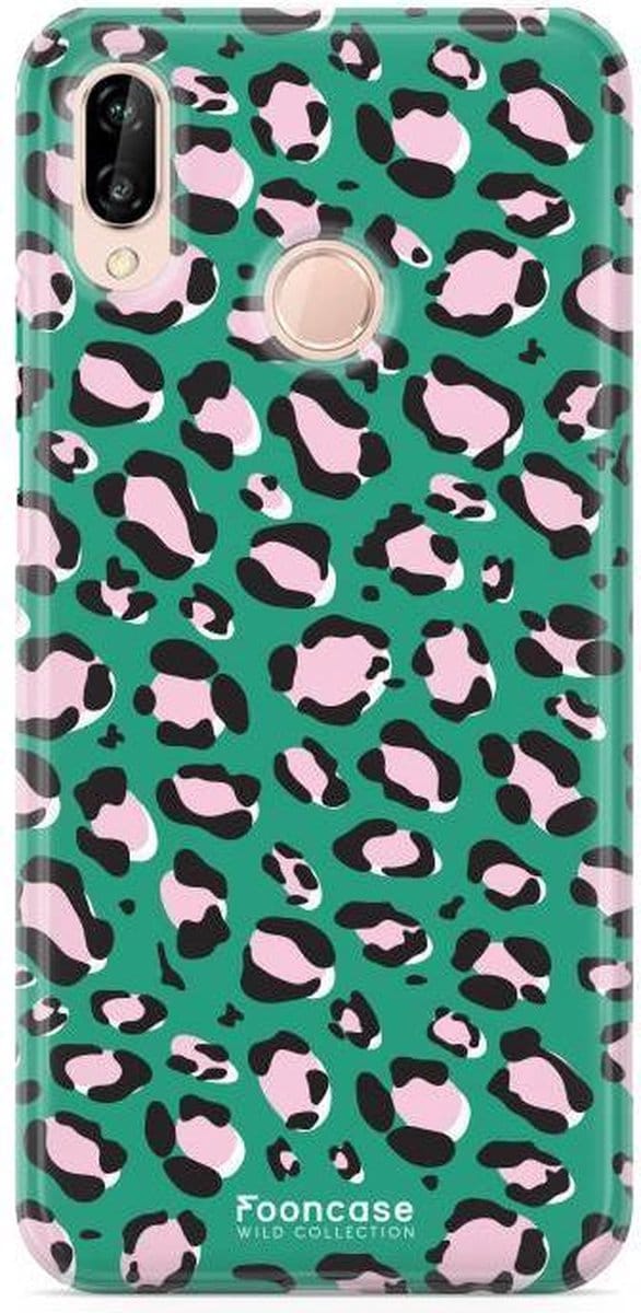 Fooncase Hoesje Geschikt voor Huawei P20 Lite - Shockproof Case - Back Cover / Soft Case - Luipaard / Leopard print / Groen