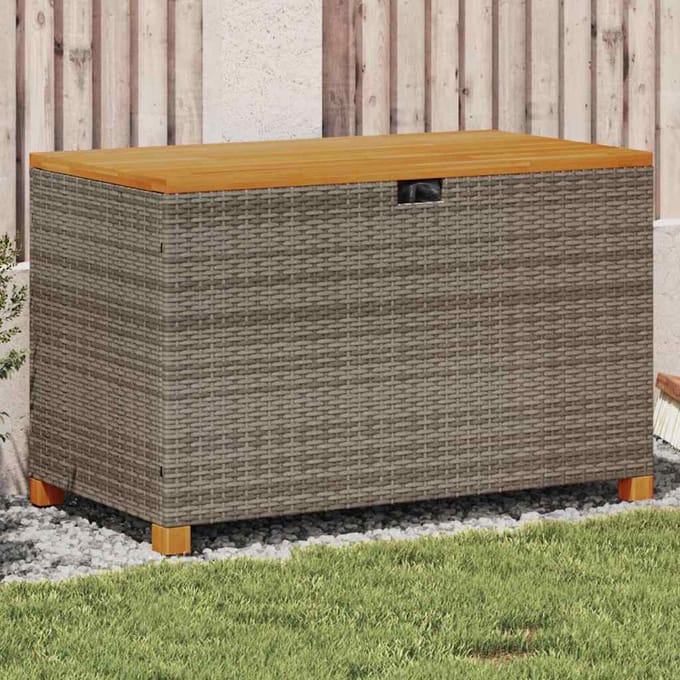 vidaXL - Tuinbox - 110x55x63 - cm - poly - rattan - en - acaciahout - grijs