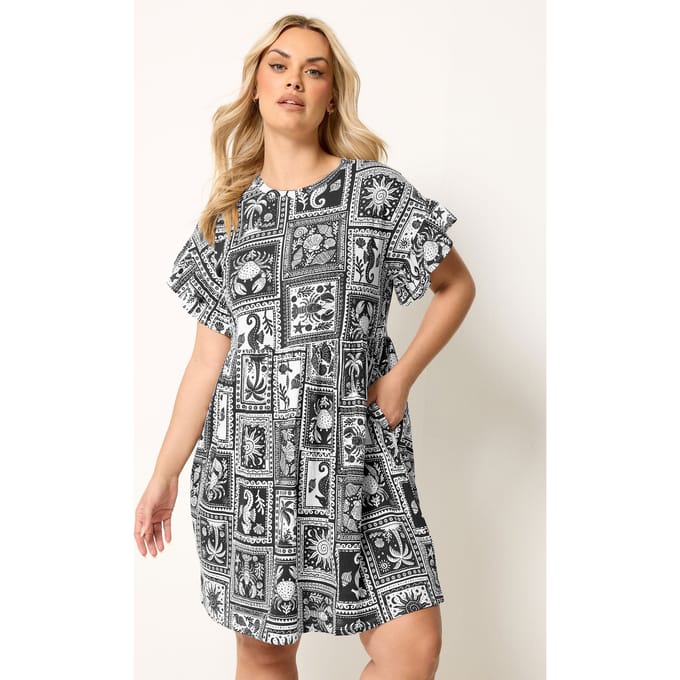 Yours Zwarte Tuniekjurk Met Schelpenprint Size 48