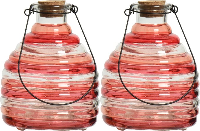 Decoris wespenvanger/wespenval hengsel - 2x - glas - rood - D13 x H17 cm