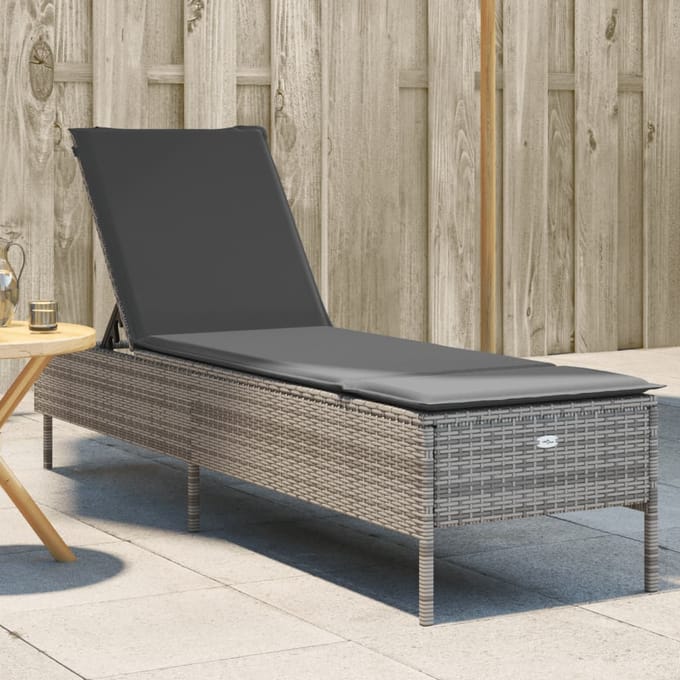 vidaXL - Ligbed - met - kussen - poly - rattan - grijs