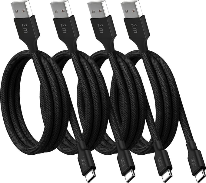 Voordeelbundel usb C kabels - Usb naar usb C - 2 meter - Lang - 4 stuks - Zwart