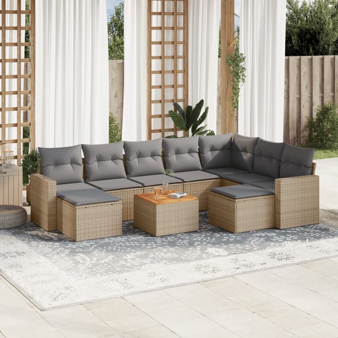 vidaXL - 10-delige - Loungeset - met - kussens - poly - rattan - beige