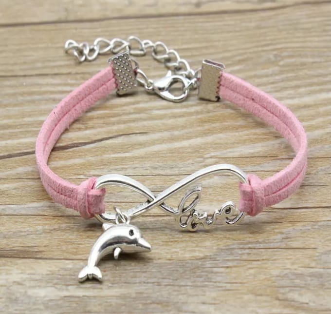 12Getit Armbandje roze met dolfijn en infinity Love hangertje