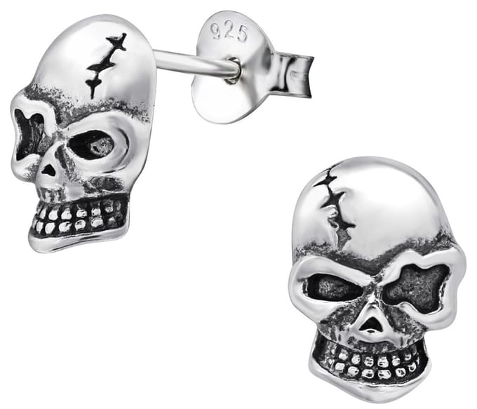 Joy|S - Zilveren schedel skull oorbellen - oorknoppen geoxideerd