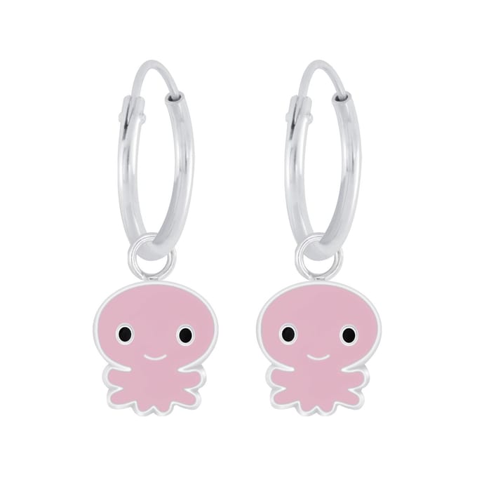 Joy|S - Zilveren octopus bedel oorbellen - oorringen - roze