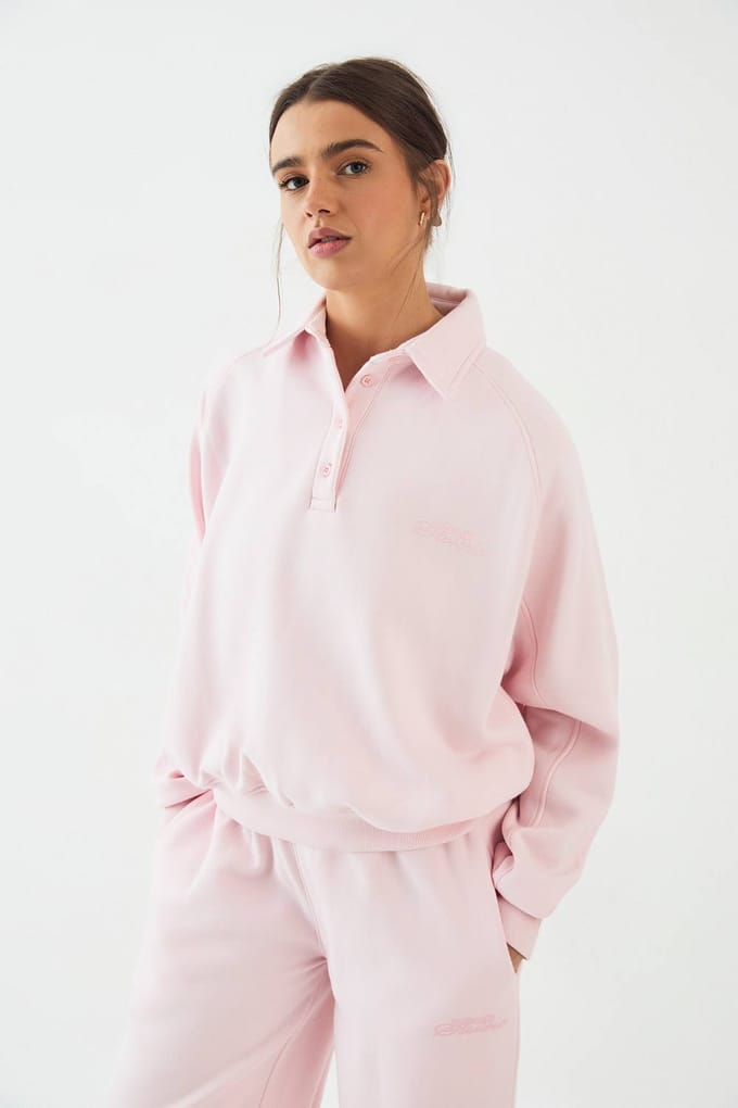 Dames DSGN Studio Raglan Naad Kraag Rugby Sweatshirt | Light Pink | Maat: 2XL