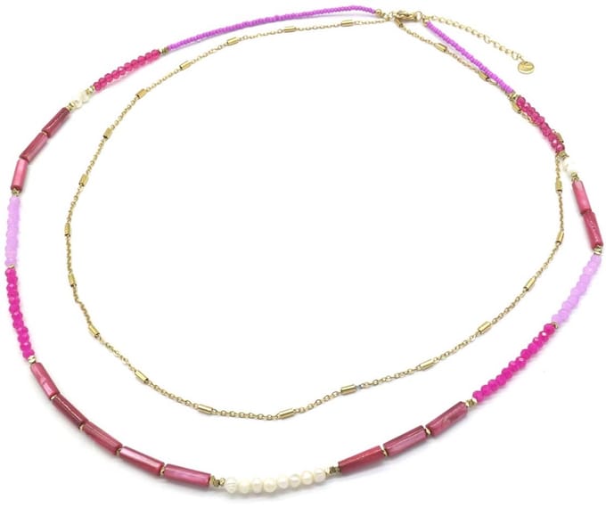 Ketting met Kralen - RVS - Lengte 55-60 cm - Paars