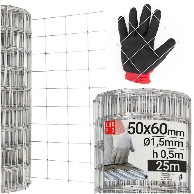 Wapenningsnet 50x60 muurwanden fi1,5mm 0,5x25m