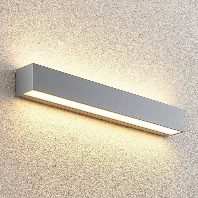 Lucande LED buiten wandlamp Lengo 50 cm zilver up/down 3.000 K