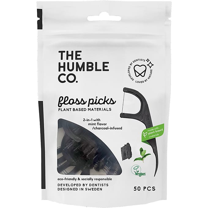 Humble Floss Picks Houtskool 50 stuks - Enkele draad
