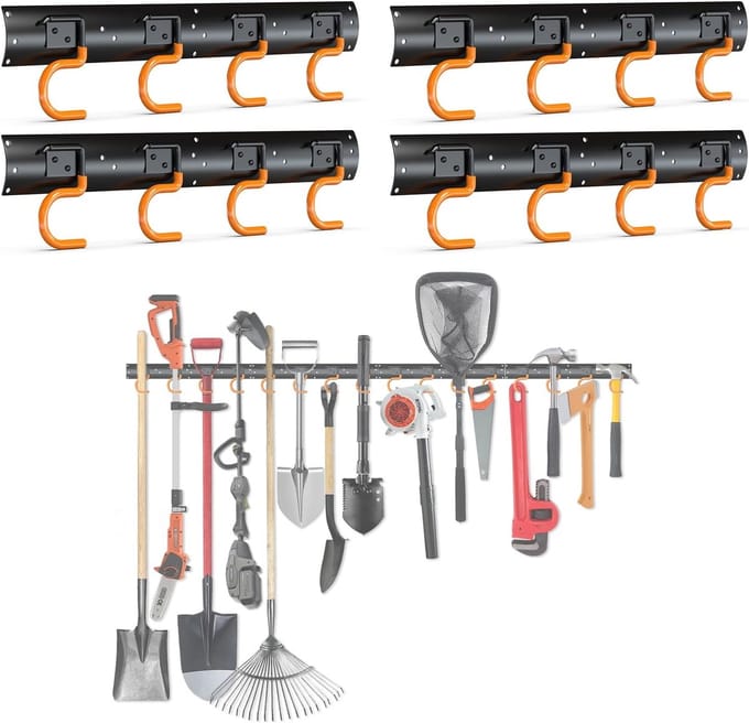Famanu - Tuingereedschapshouder wandmontage set van 4 stalen rails 42 cm