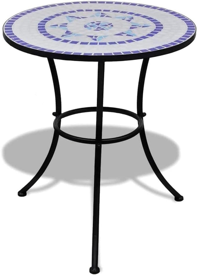 Bistrotafel Mozaïek - Balkontafel Tuin - Buiten Zitten - Keramisch Tafelblad - 60 cm - Blauw Wit