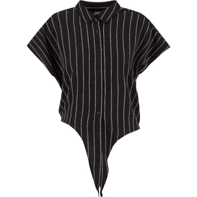 Urban Classics - Structured Striped Tied Blouse - XS - Zwart/Gebroken wit