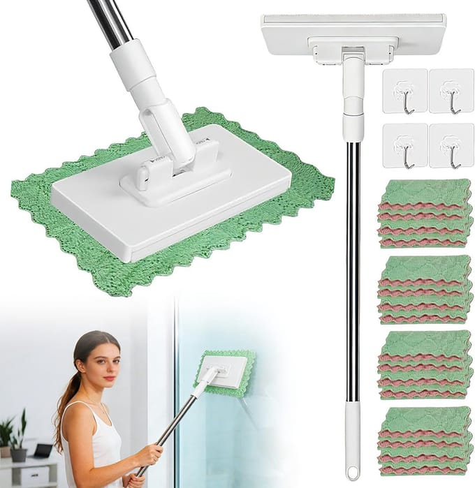 Omgoods - Mini Mop met Push Clamp Systeem en 20 Herbruikbare Microvezeldoeken