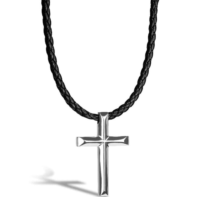 SERASAR Heren Lederen Ketting [Cross] - Zilver 50cm - Hals Sieraden Hanger