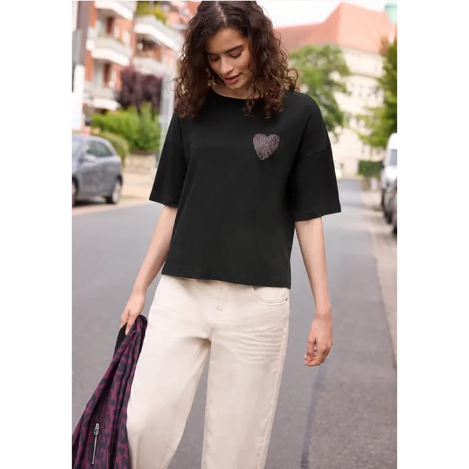Shirt met hartjesprint in luipaardprint