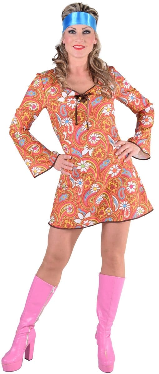 Magic Design Verkleedjurk Hippie Dames Polyester Oranje Mt. Xs