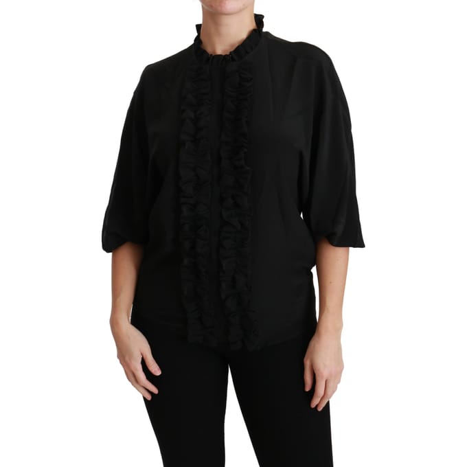 Dolce & Gabbana Zwarte Zijden Shirt Rimpel Top Blouse