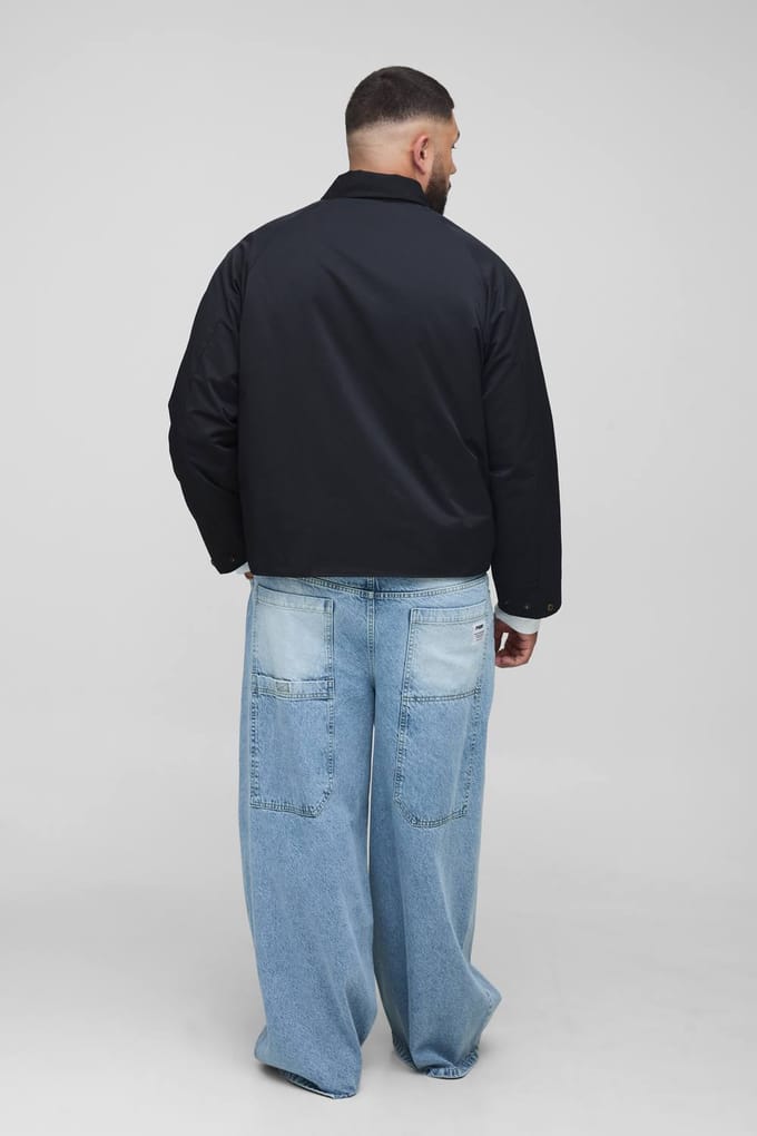 Plus Cord Collar Embroidered Worker Jacket | Black | Size 2XL