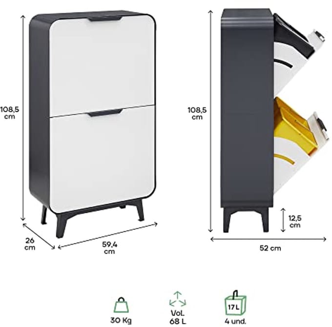 Ronde recyclingkast met 4 emmers voor afvalscheiding – 68 liter capaciteit