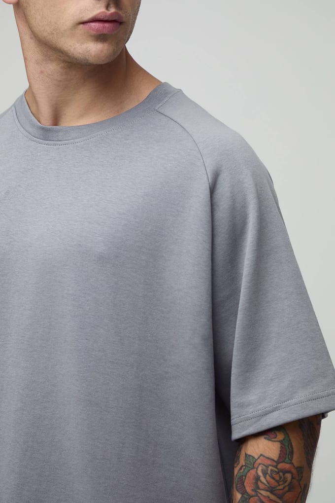 Oversized Boxy Premium Interlock T-Shirt | Charcoal | Size Small