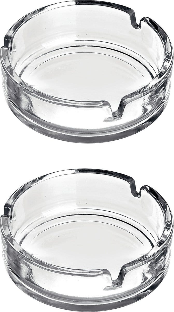 Asbak - 2x - transparant - 11 cm - glas - rond - binnen en buiten gebruik
