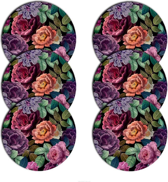 Bertoni - Placemats - tafelmatten set van 6 stuks - rond - 33 cm - Bloemen - Multi kolor