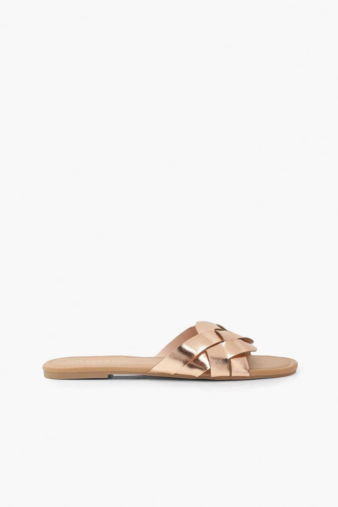 boohoo Dames Wide Fit Geweven Band Sliders | Rose Gold | Maat: 3