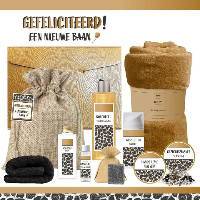 Geschenkset “Gefeliciteerd! Een Nieuwe Baan” - 10 producten - 1410 gram - Triomf Cosmetica |