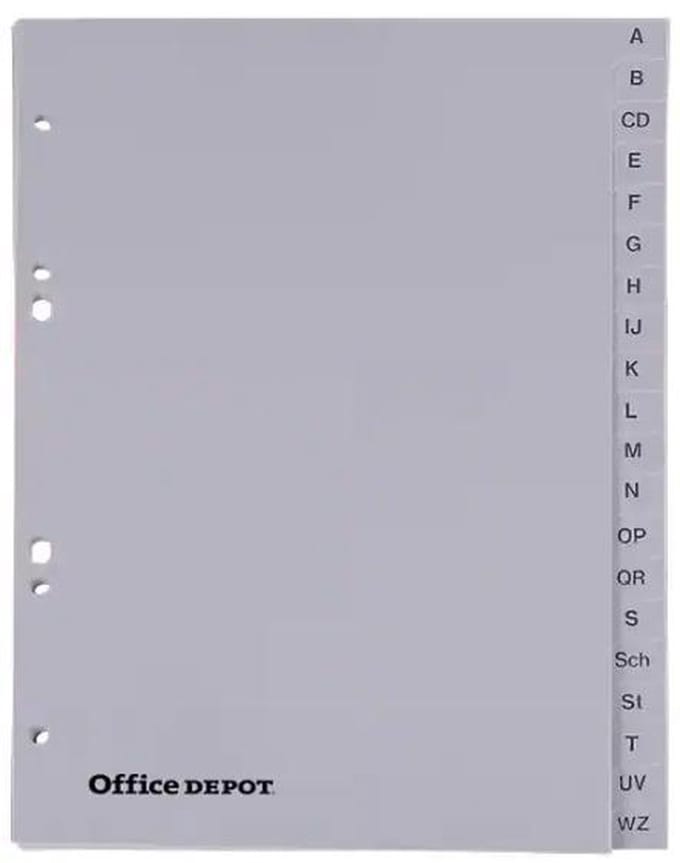 Office Depot – Tabbladen A5 – Grijs – 24 Tabs – 11-gaats – Polypropyleen – A-Z