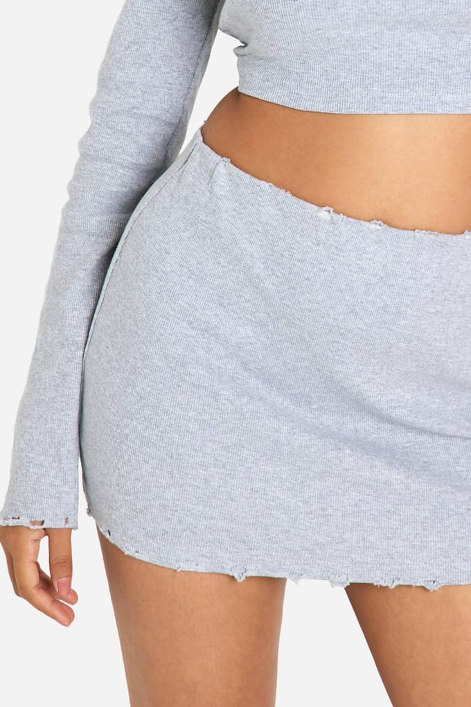 boohoo Dames Geribbelde minirok in distressed-look | Grijs | Maat: 40