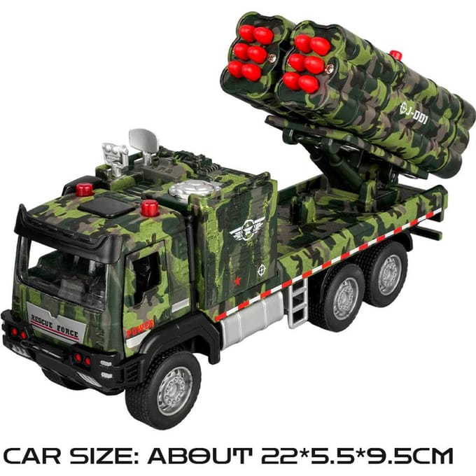 1:32 Schaal Raket Lanceerder Model Auto Speelgoed Metaal Diecast Pull Back Simulatie Bouwvoertuigen Modellen Plank Display black