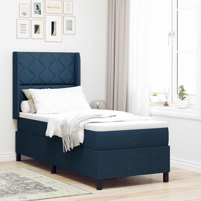 vidaXL - Boxspring - bed - met - kussen - met - hoofdeinde - Blauw - 200 - x - 80 - cm - Stof