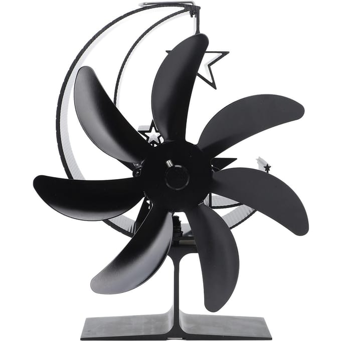 Hitteaangedreven Kachelventilator 7 Bladen Maanmodel Stille Werking Circulerende Warme Lucht Zeer Efficiënt zwart