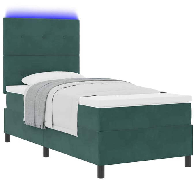 vidaXL - LED - Box - Spring - Bed - Donkergroen - 80 - x - 200 - cm - Fluweel