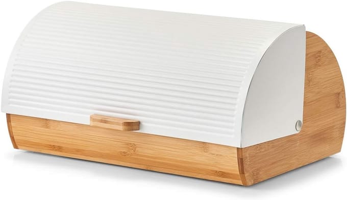 Moderne Bamboe en Metaal Broodtrommel in Scandi-Design
