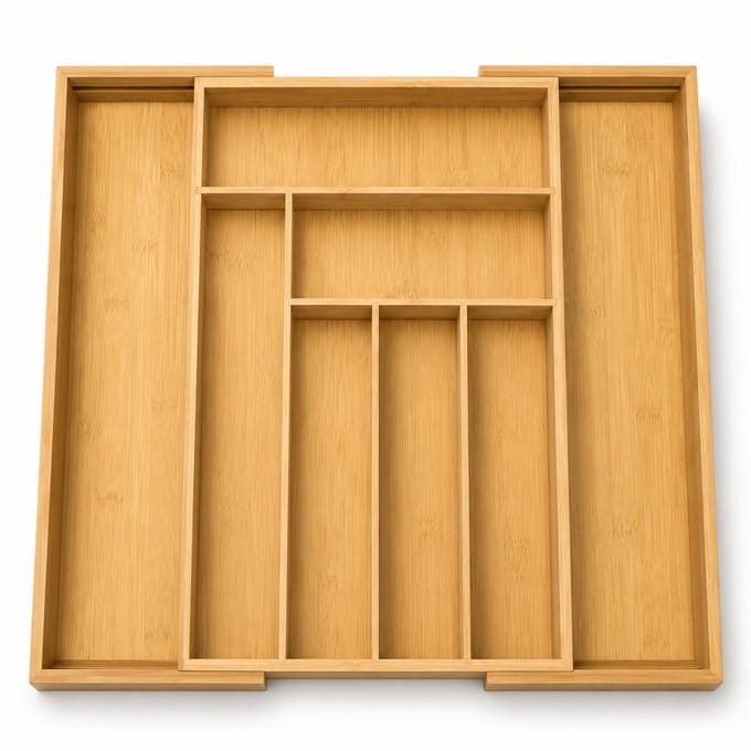 JustValue Uitschuifbare Bestekbak - Bamboe Besteklade en Ladeorganizer - 6-8 Vakken - 32-53 cm