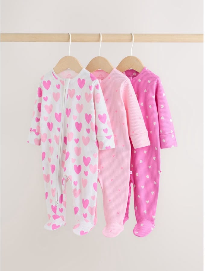 Next - Meisjes - Set van 3 babypyjama's met tweewegritssluiting - Roze