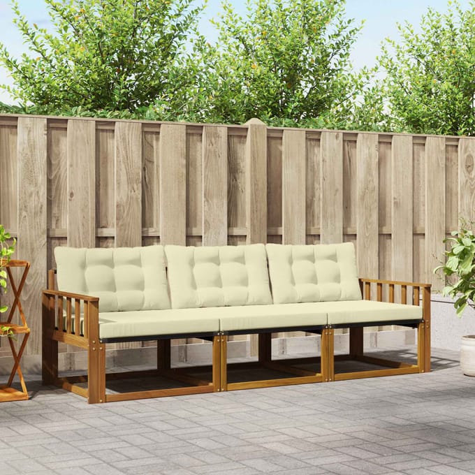 vidaXL - Buiten - bank - set - 3 - st - Natuurlijk - en - Crème